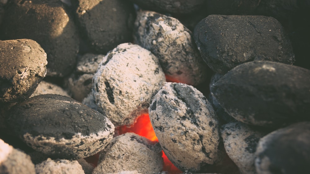 fire covered with gray stones