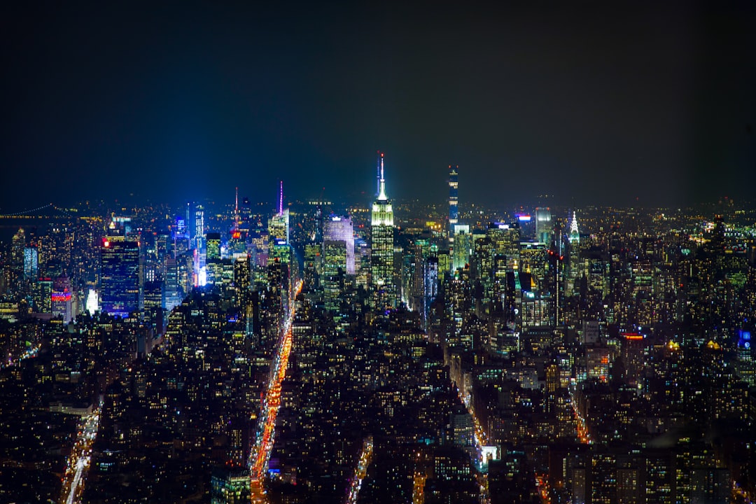 aerial view of buildings during night time