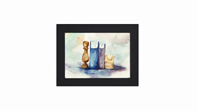 Watercolor portrait of Jamie Barnes holding a book, set against a soft, abstract background.