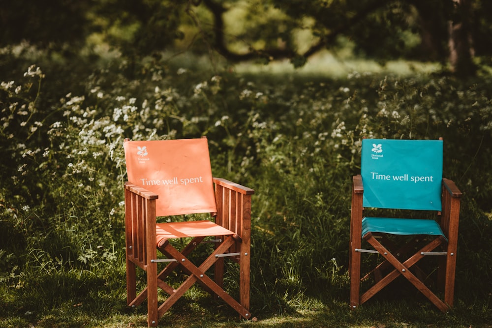 brown wooden folding chair near plant