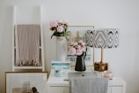 black and white table lamp on white wooden table