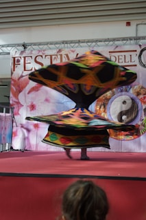 A colorful dance costume swirling as a performer spins gracefully on stage.