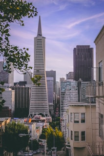 white high-rise tower surrounded by buildings