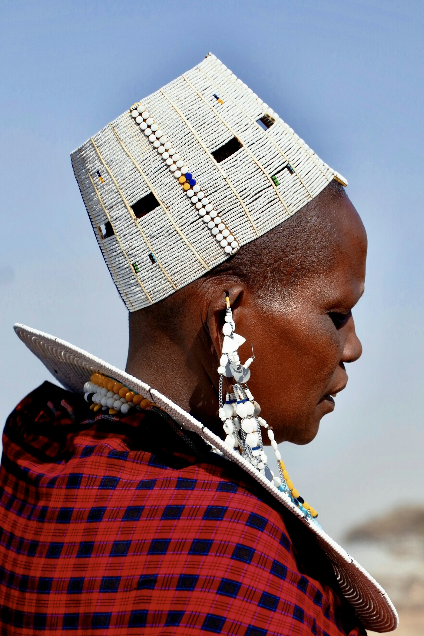 Beadwork and headdress of a Maasai woman