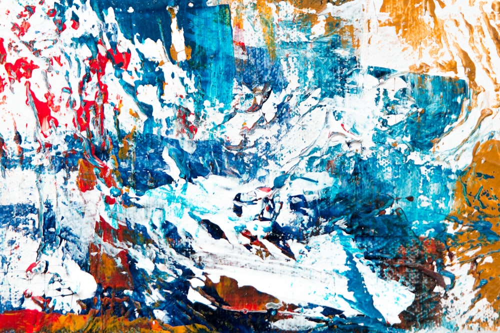 blue white and red abstract painting