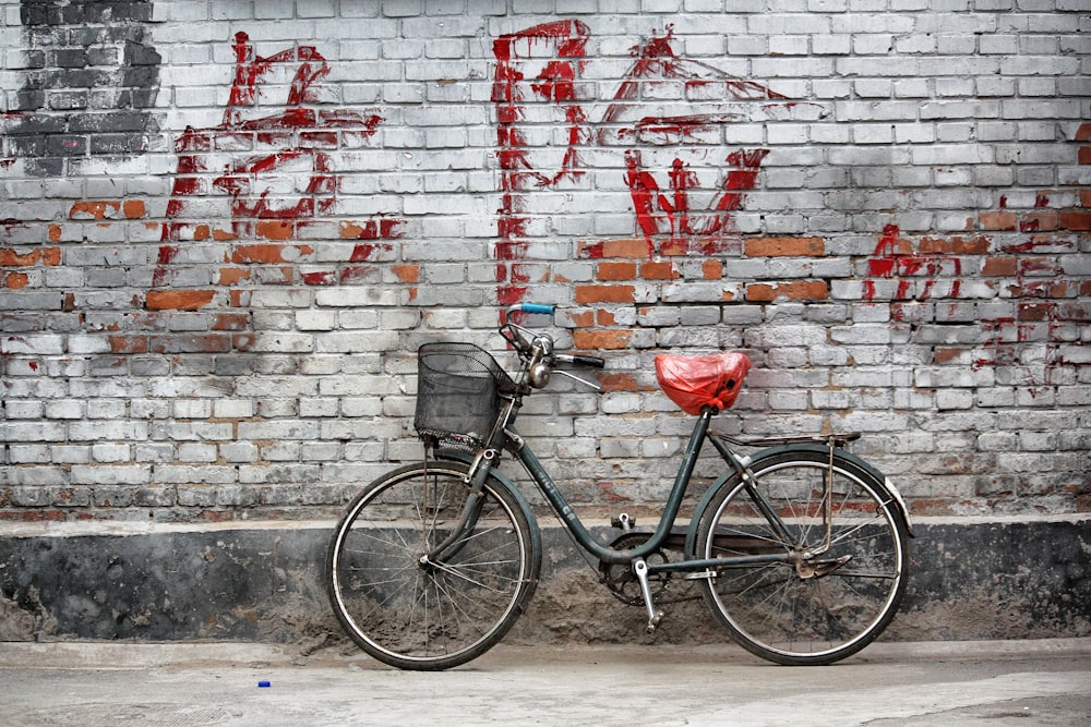 step-through bicycle on wall