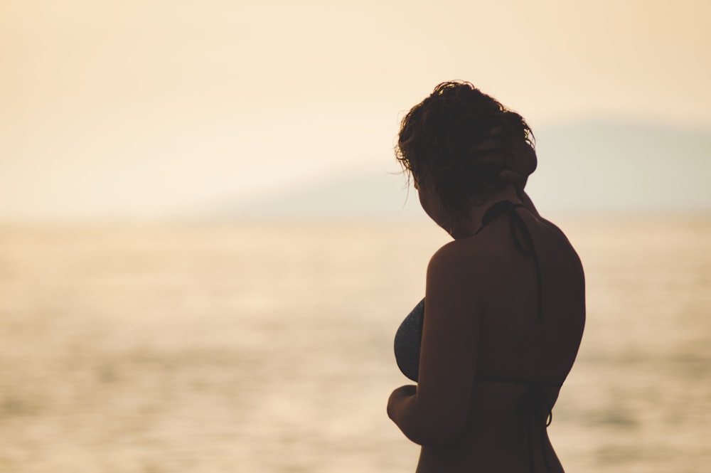 women wearing black bikini close-up photography