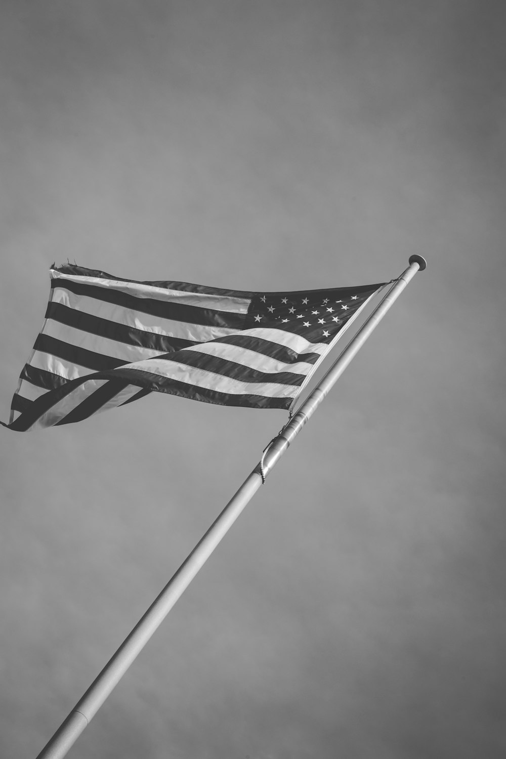 Fotografía en escala de grises de la bandera de EE. UU.