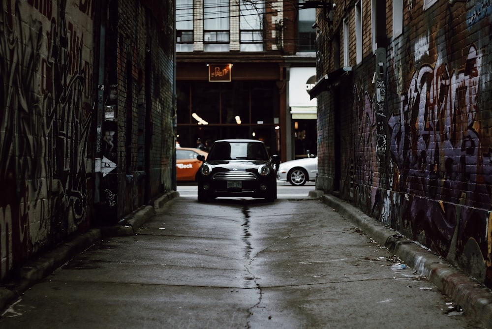 black car parked on a streety