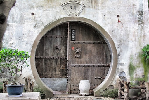 round black wooden closed door