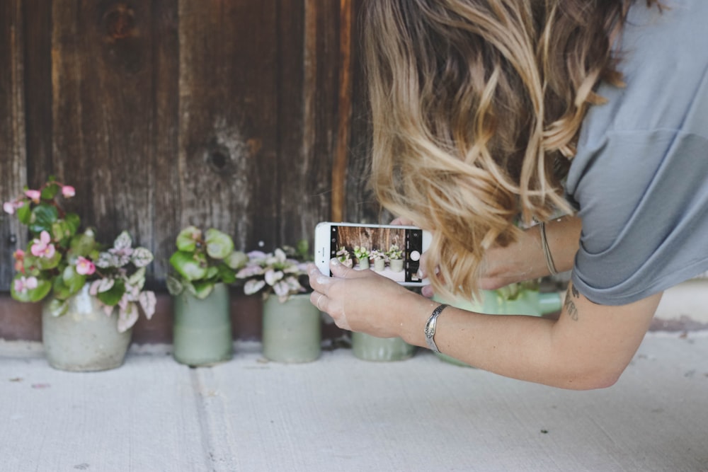 person taking a shot of plants