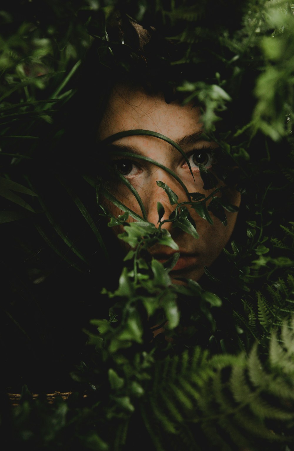 woman face inside of grass field