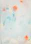 an abstract painting with orange and blue colors
