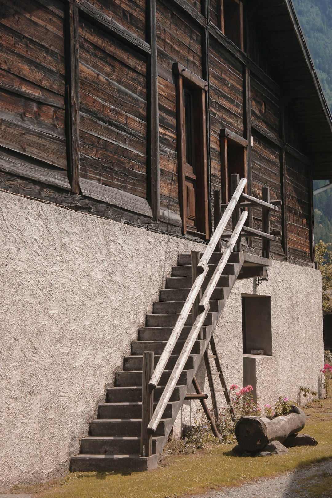 brown wooden house with stair