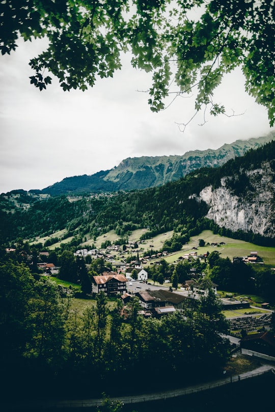 aerial view of mountain in Staubbach Waterfall Switzerland