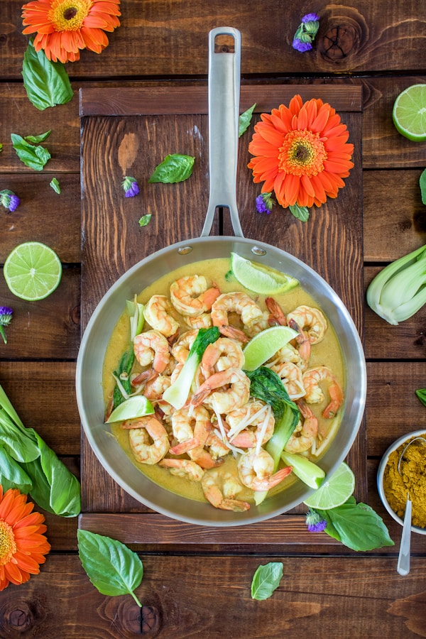 Cooked shrimps in stainless steel sauce pan in top view photography