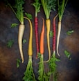 seven assorted varieties of baby carrots