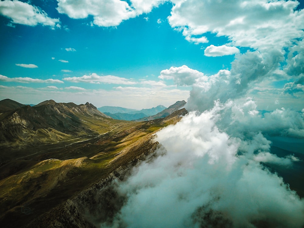 mountain range in mist