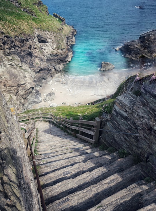 concrete stair towards beach in Merlins Cave United Kingdom