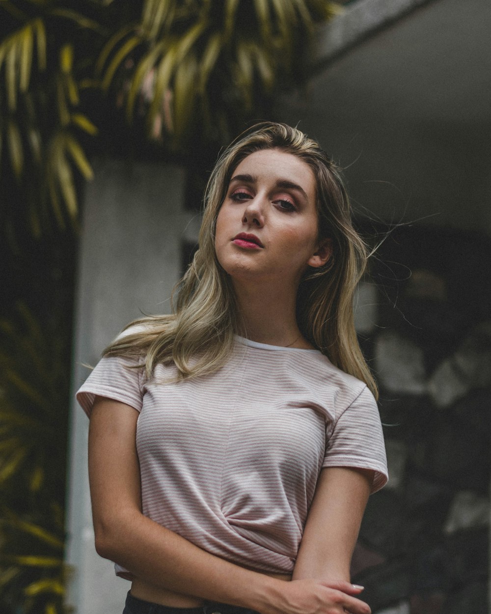 women's beige striped shirt