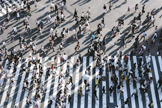 A crowd of people walking across the Shibuya Crossing in Tokyo, Japan