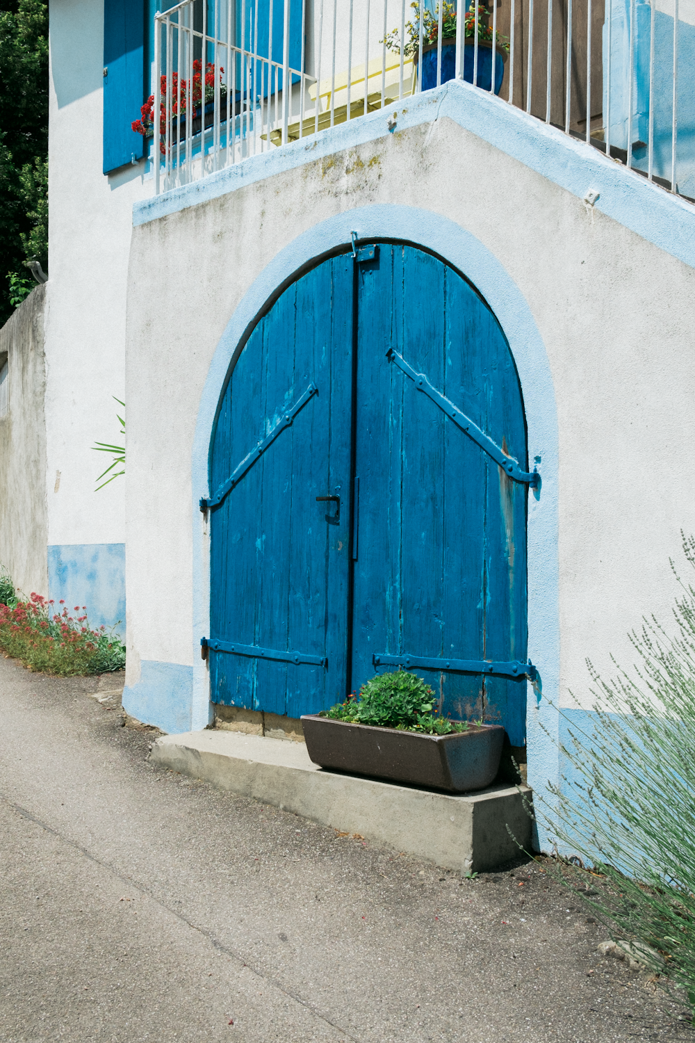 closed blue wooden door