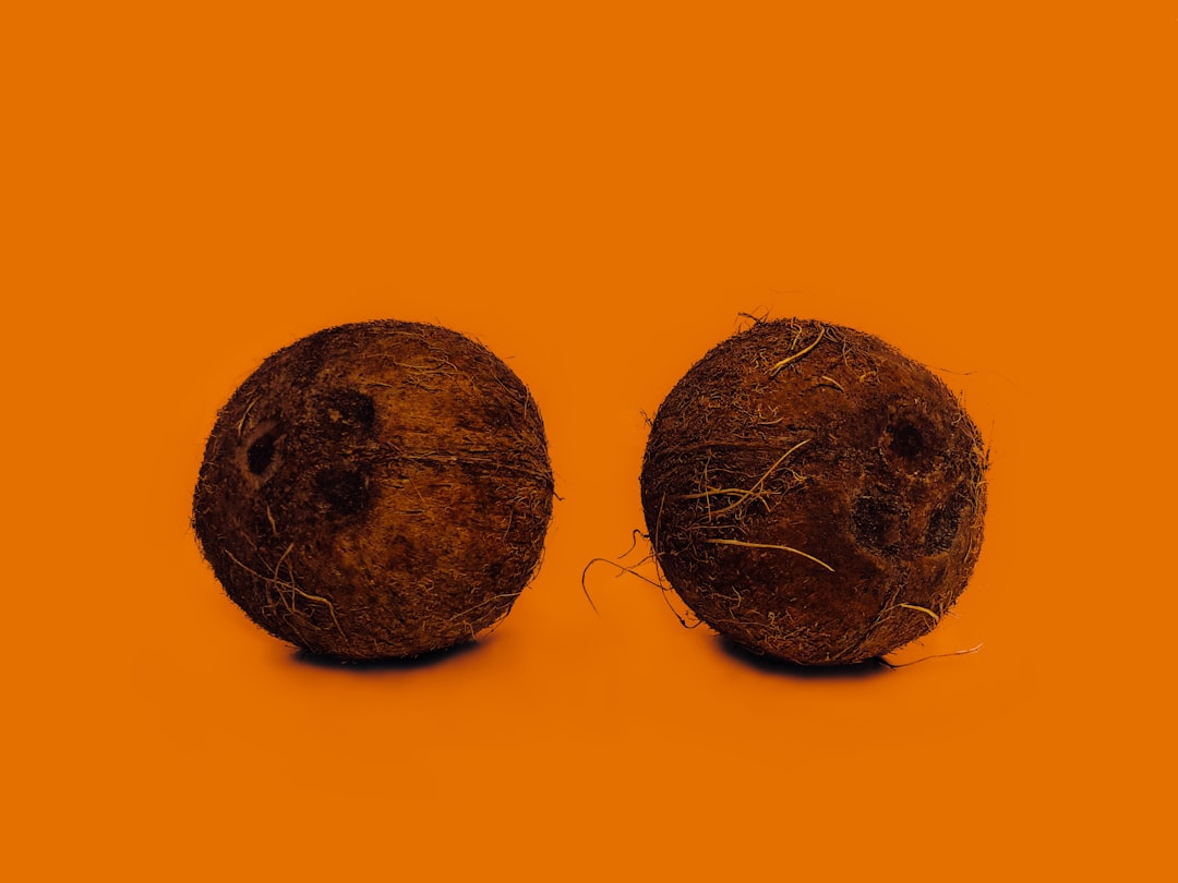 two coconut shells on orange surface