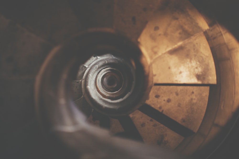 a close up view of a spiral staircase