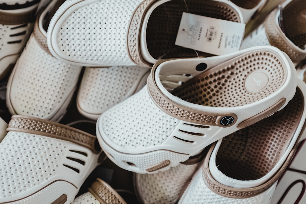 brown-and-white rubber clogs lot