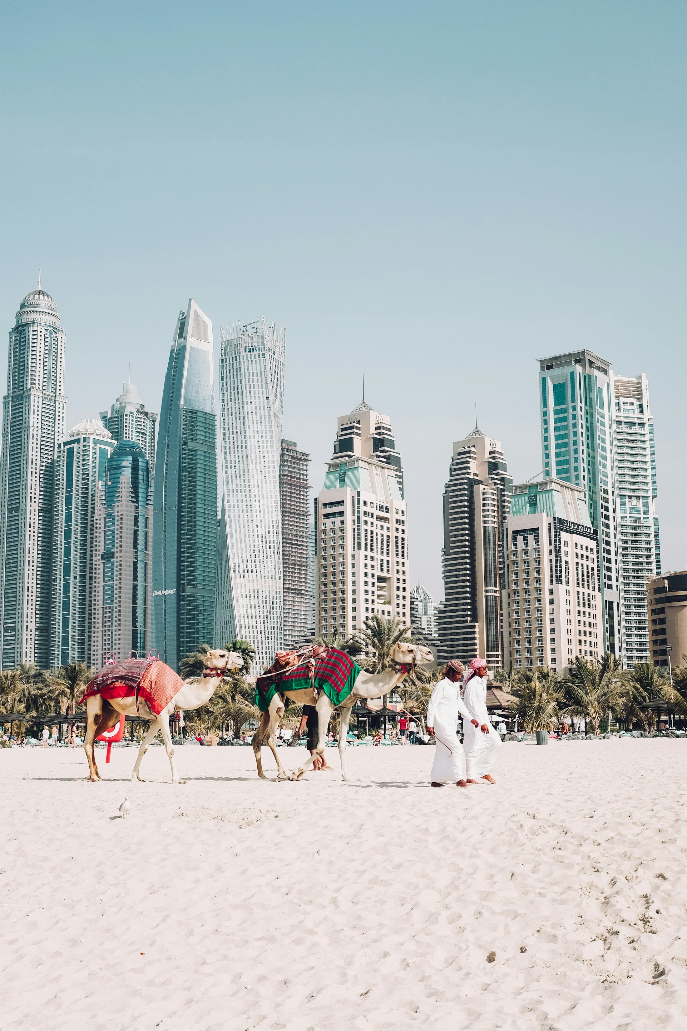 JBR Jumeirah Beach Residence Dubai beach with fitness enthusiasts running and training