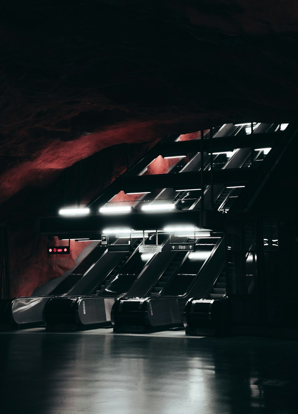 silver and black escalator