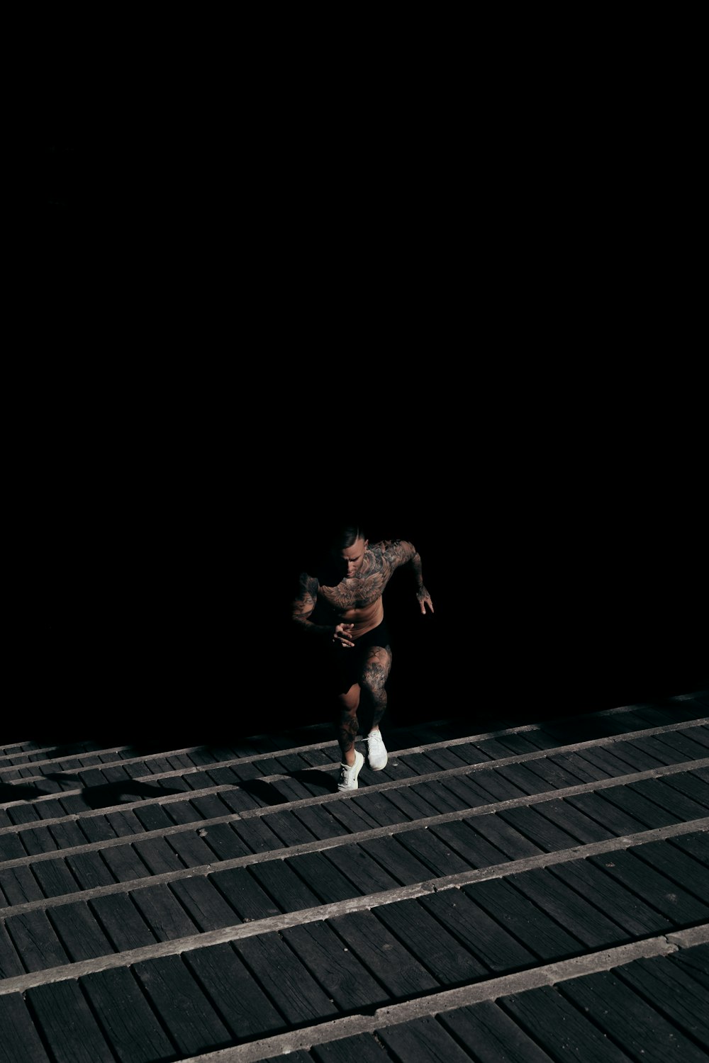 man running on staircase
