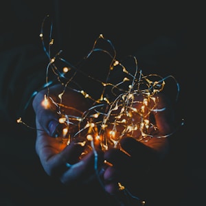 person holding string lights