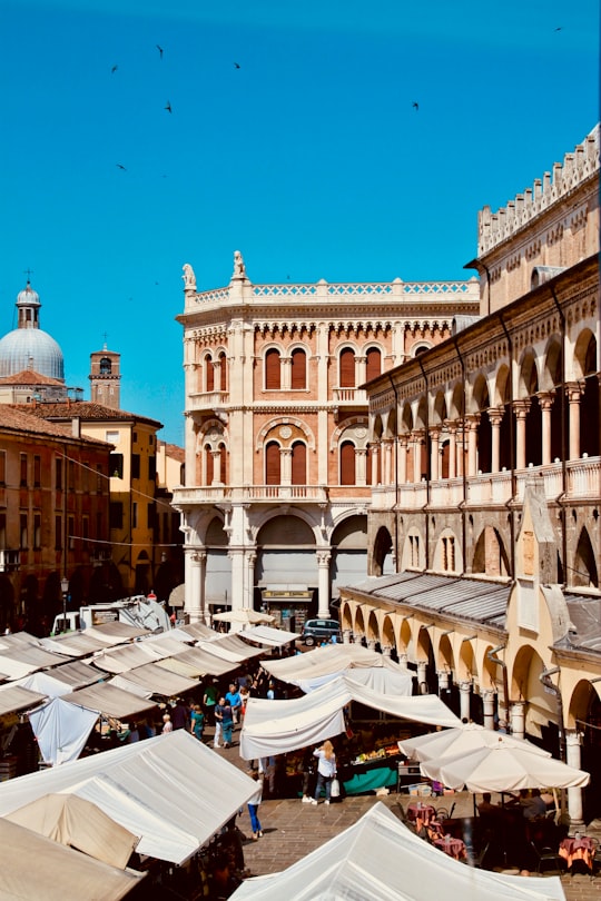 flea market on street during blue skies in Palazzo della Ragione Italy