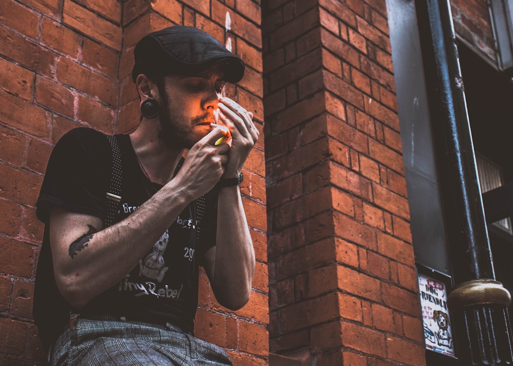 man smoking cigarette