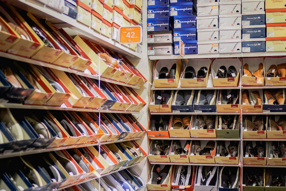 assorted pairs of shoes on boxes