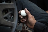 person holding white ball