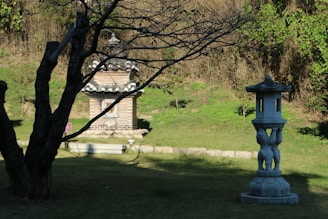 A serene Zen meditation garden at sunrise with soft mist and stone lanterns.