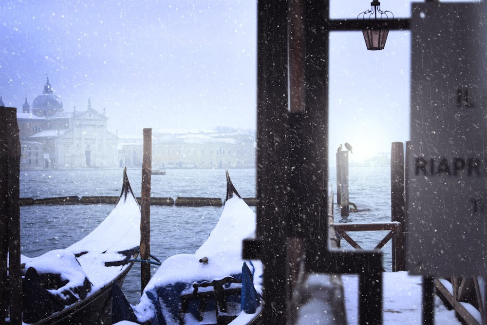 boat covered with snow during winter