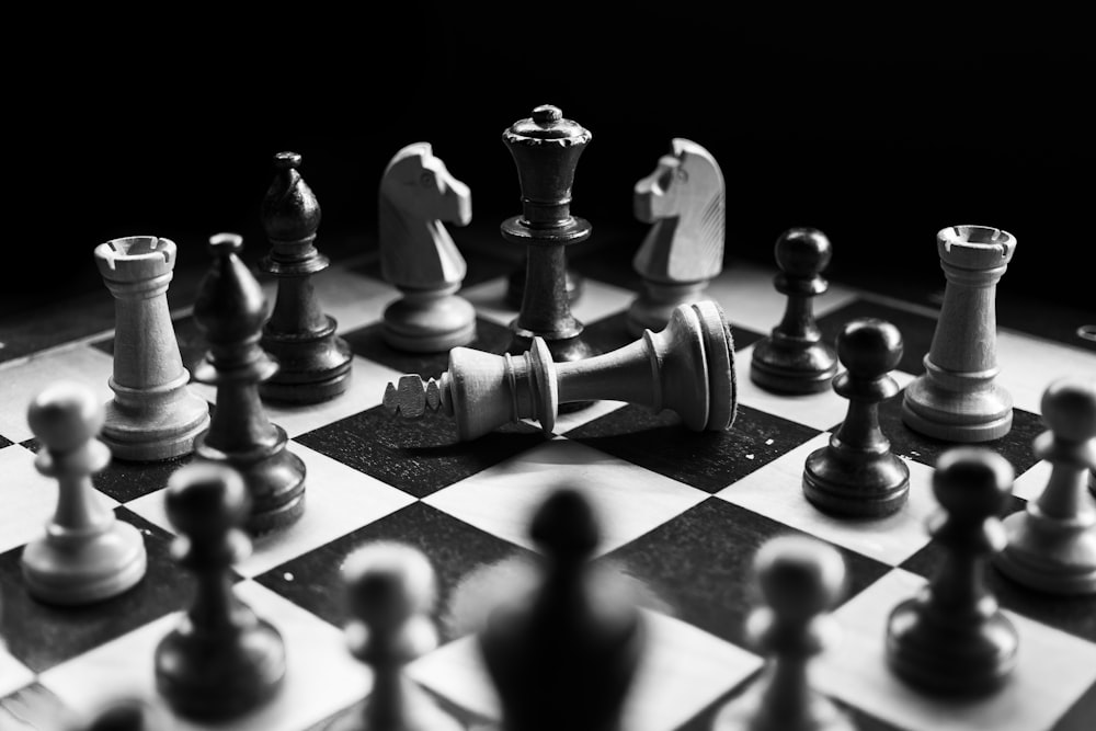 Detailed chessboard with chess during a check mate Stock Photo