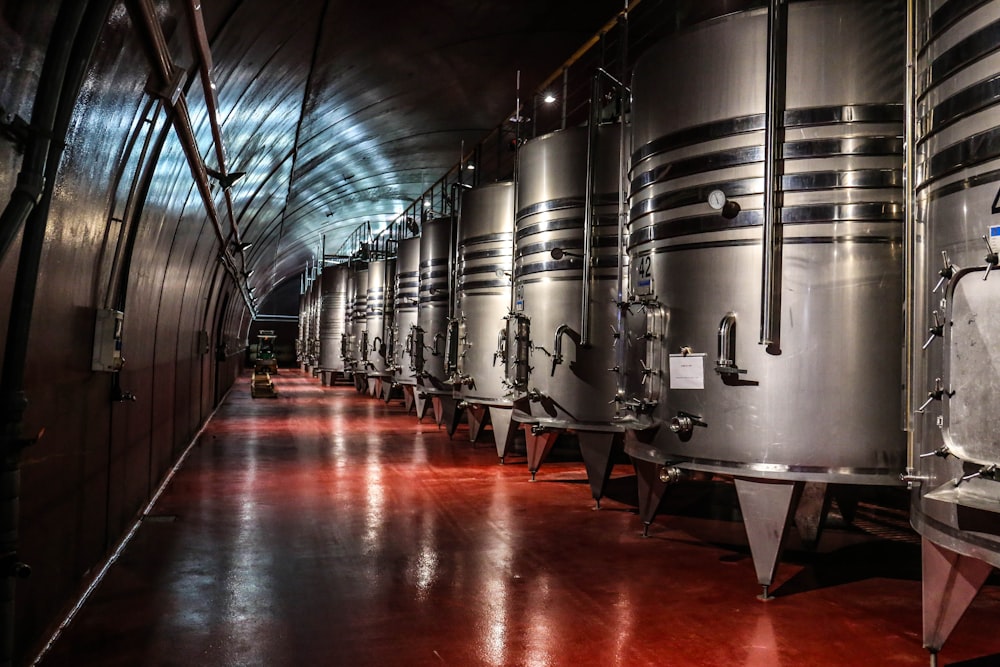 gray metal tank container hallway