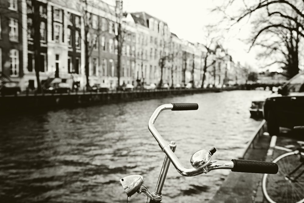 grayscale photo of bicycle