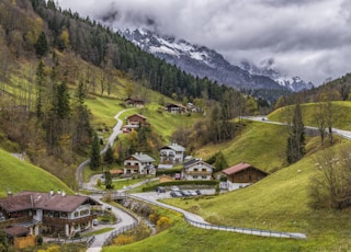 houses on green mountain surrounded with trees