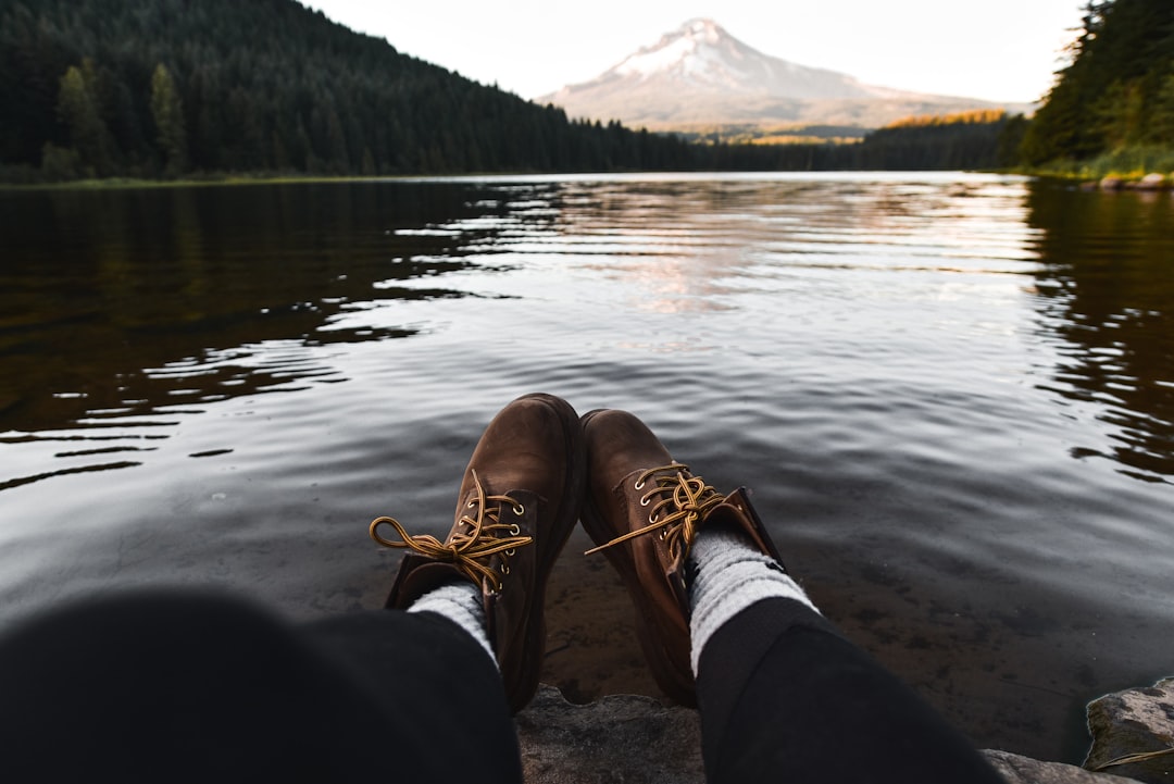 person sitting near body of water