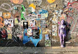 Close-up of vibrant street art painted on an urban brick wall.
