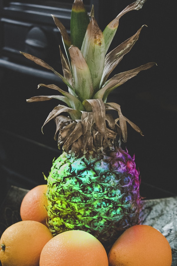 Pineapple with four orange fruits