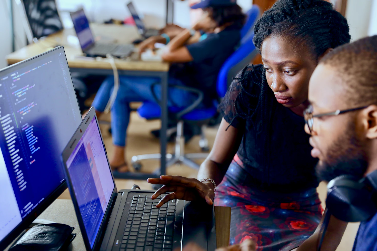 software engineer team working on computer