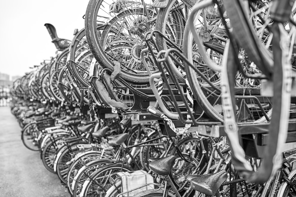 stacks of bikes during day