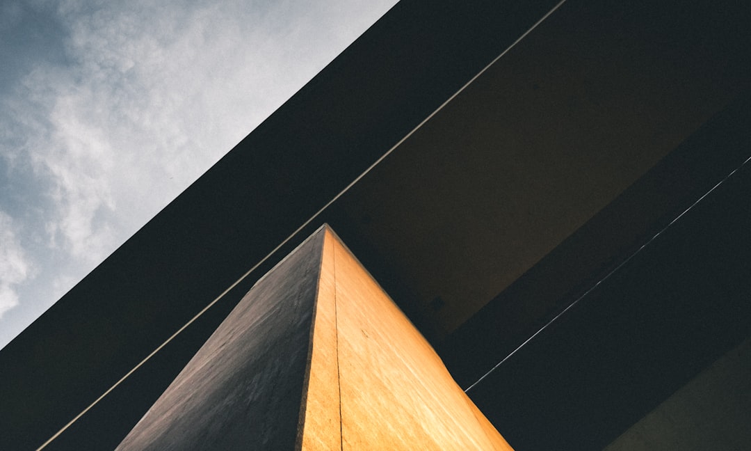 low-angle photography of black and brown concrete building under cloudy ble sky