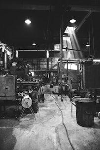 grayscale photography of garage